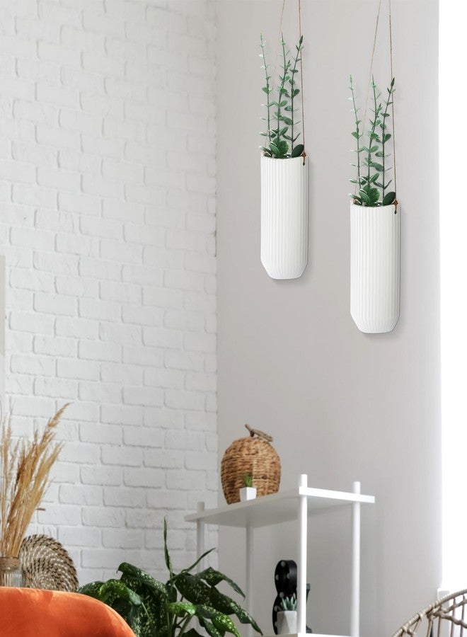 Ninehaoou 2 Pcs 5.9 Inch White Ceramic Wall Planter Modern Home Hanging Vase for Living Room Bedroom Bathroom Minimalist Indoor Ceramic Hanging Flower Vase for Dried Flowers Faux Greenery Plants - Image 5